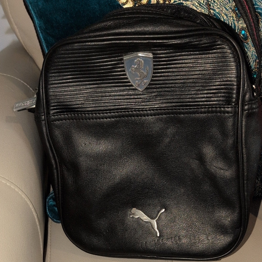 Ferrari Official Puma Black Vegan Leather Unisex Crossbody